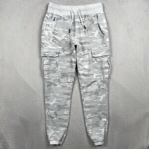 ASRV Cargo Joggers Mens Medium Gray White Camo Sweatpants Stretch Tech